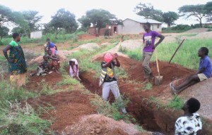 men and women building new church in Tanzania